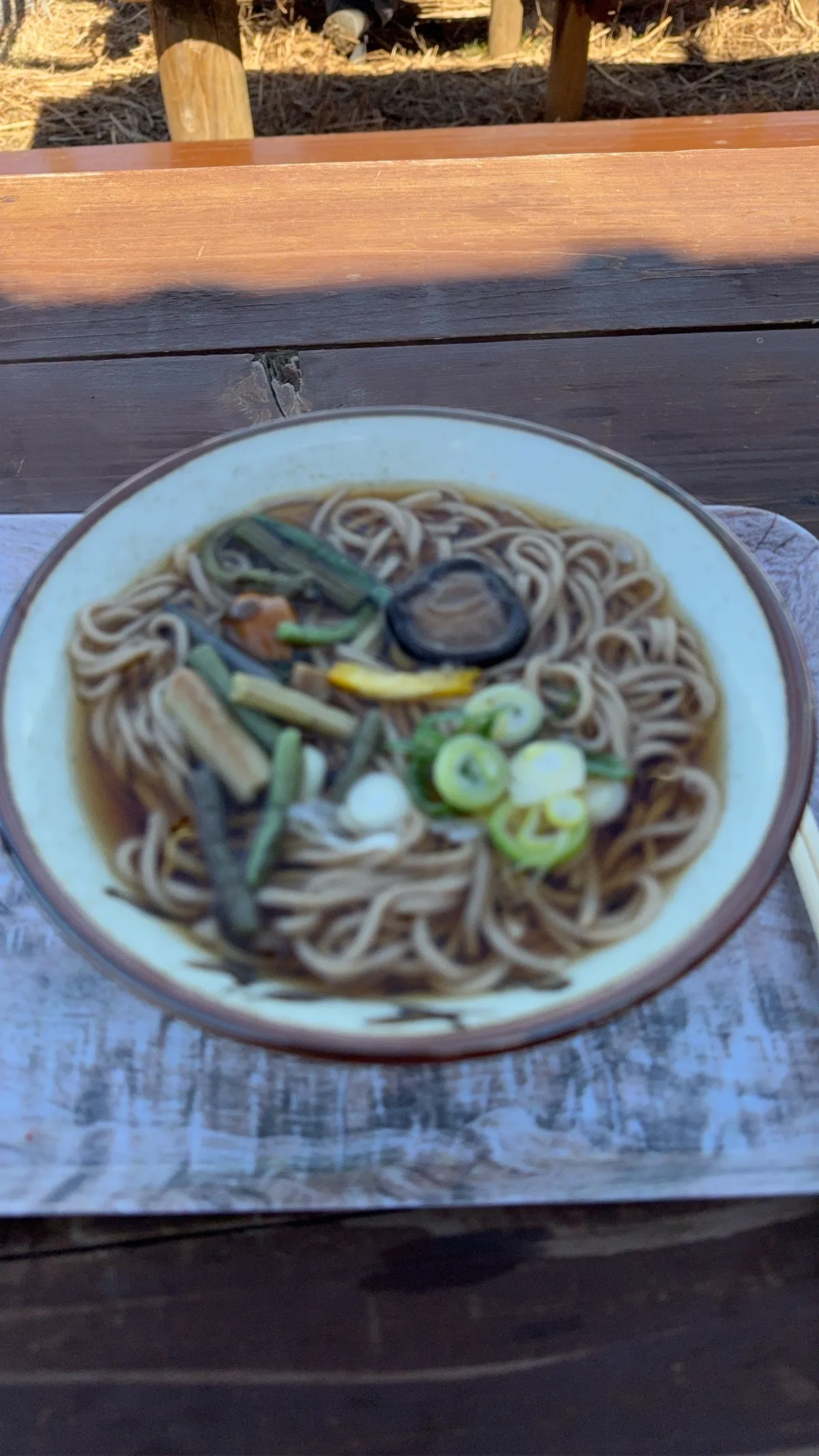 陣馬山山頂で味わう山菜そば